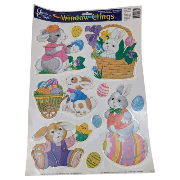 Vintage Easter Static Cling Window Bunny‎ Rabbit Basket Egg Holiday 3 Sheets - Picture 5 of 8